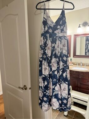 Promesa Navy Floral Maxi Dress with White and Blush Flowers